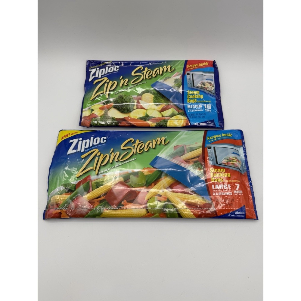 Ziploc Zip 'n Steam Medium & Large Steam Cooking Bags Lot of 2 Packs 17 Bags NEW